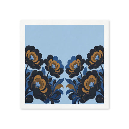 💙🖤 The Midnight Gilded Blossom Napkins – Art Deco Botanical Elegance