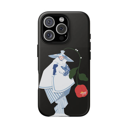 Blue & White Porcelain Geisha Phone Case – Elegant Mystery & Floral Grace
