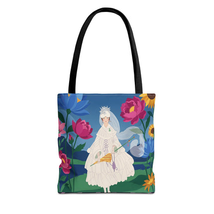 🌸👑 The Lady Of The Enchanted Flower Crown Tote Bag – Art Deco Garden Fantasy