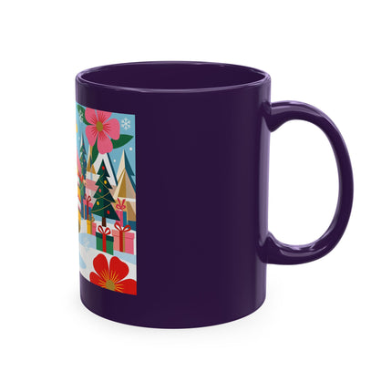 🎄🌸 The Lady Of The Striped Christmas Garden Ceramic Mug – Art Deco Holiday Whimsy