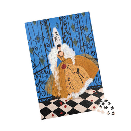 🎭🌹 The Lady At The Masquerade Gates Puzzle – Art Deco Fashion Illustration