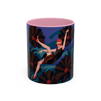 🖤🌺 The Midnight Floral Acrobat Colorful Mug – Art Deco Fashion Whimsy