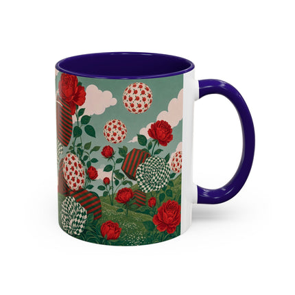 🌹💚 The Scarlet Rose Checkerboard Garden Colorful Mug – Art Deco Floral Whimsy