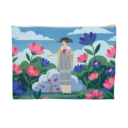 🌸🎩 The Lady Of The Grand Flower Garden Accessory Pouch – Art Deco Fashion Illustration
