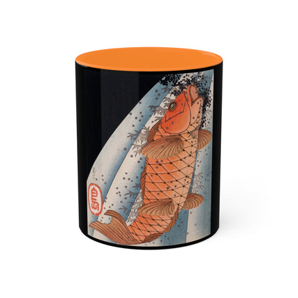 Carp Swimming up a Waterfall by Yashima Gakutei Colorful Mugs, 11oz