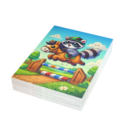 🦝🐴 The Little Raccoon Horse Jumper Greeting Card – Whimsical Animal Adventure