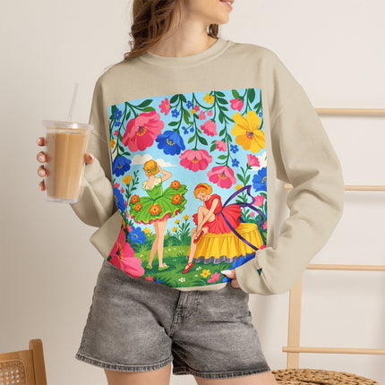 🌸🧚 The Fairies In The Flower Garden Crewneck Sweatshirt – Art Deco Floral Whimsy