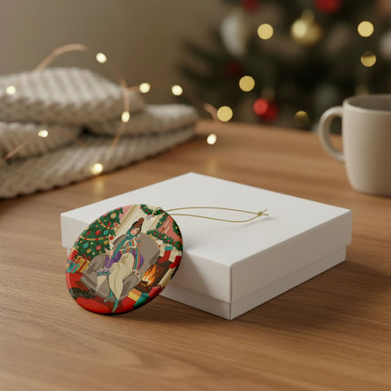 🖤🔥 The Lady Of The Christmas Hearth Ceramic Ornament – Art Deco Holiday Elegance