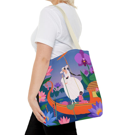 🪷🛶 The Lady Of The Lotus Garden Gondola Tote Bag – Art Deco Floral Adventure