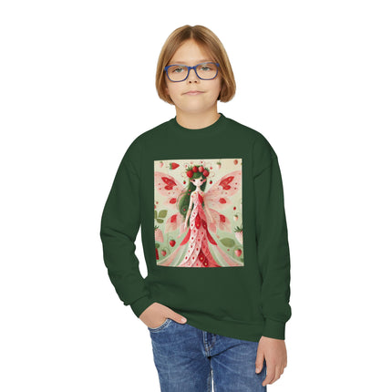 Strawberry Fairy Delight Youth Crewneck Sweatshirt – Sweet Magic, Nature & Whimsical Joy