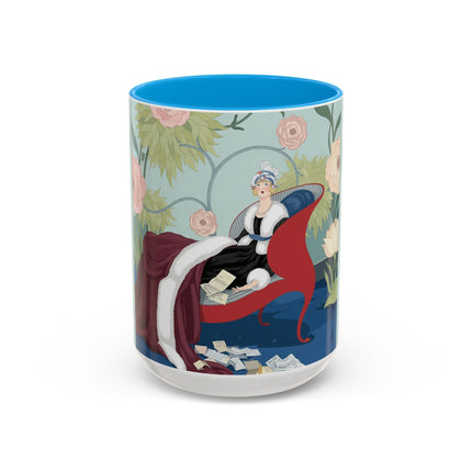 The Lady Of The Scarlet Chaise Colorful Mugs – Art Deco Romantic Elegance