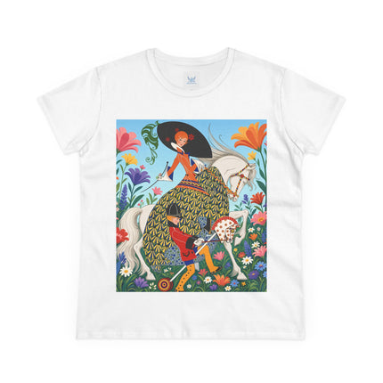 🐎🌸 The Enchanted Garden Riders Cotton Tee – Art Deco Equestrian Whimsy