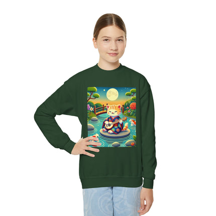 Melodic Kitten by the Koi Pond Youth Crewneck Sweatshirt – Harmony, Joy & Whimsical Charm