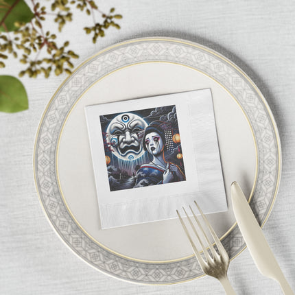 Geisha’s Black Ink Tears White Coined Napkins