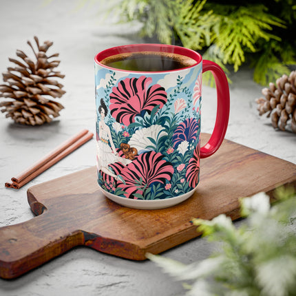 🌸🦋 The Enchanted Pink Blossom Retreat Colorful Mug – Art Deco Floral Whimsy