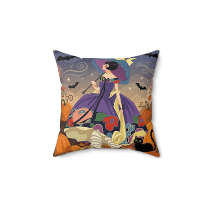 🌙🎃 The Moonlit Garden Walk Square Pillow – Elegant Halloween Charm