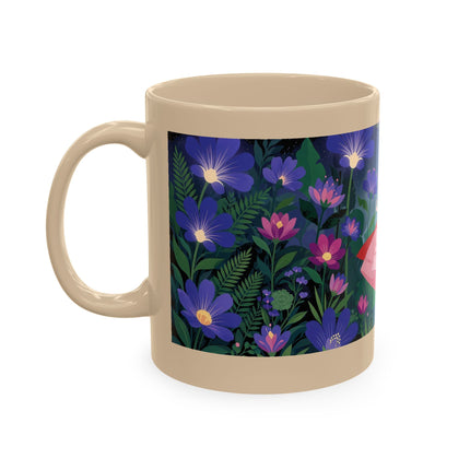 🌙🌺 The Lady Of The Midnight Flower Garden Ceramic Mug – Art Deco Floral Elegance