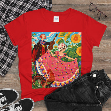 🎻🐓 The Garden Serenade Cotton Tee – Art Deco Folk Whimsy
