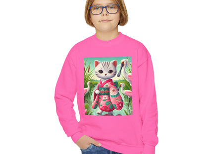 Geisha Kitten Strolls Among the Spoonbills Youth Crewneck Sweatshirt