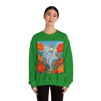 🌺🩵 The Poppy Hill Promenade Crewneck Sweatshirt – Art Deco Fashion Whimsy