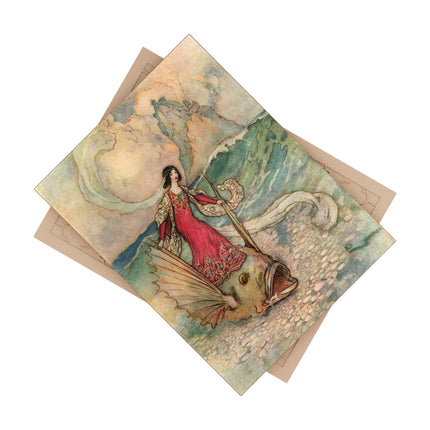 Rita Rides on the Dolphin by Warwick Goble Ceramic Tile