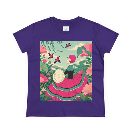 🐦🌺 The Garden Of Flying Birds Cotton Tee – Art Deco Floral Whimsy