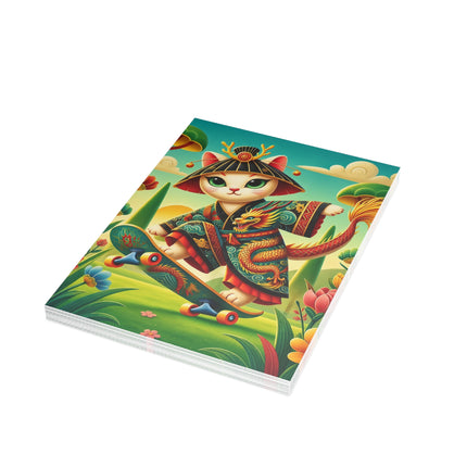🐉🛹 The Dragon Skateboard Kitten Greeting Card – Whimsical Enchanted Garden