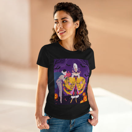 🎭🌹 The Harlequin Rose Masquerade Cotton Tee – Theatrical Halloween Romance