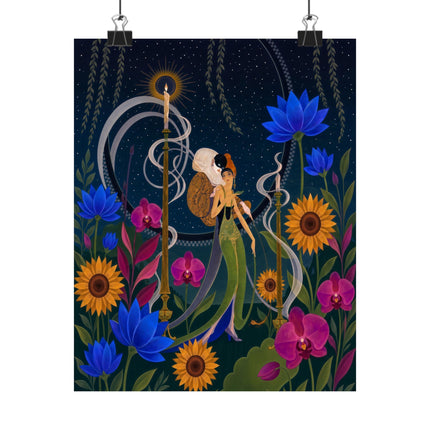 🌙🪷 The Lady Of The Midnight Lotus Garden Matte Vertical Poster – Art Deco Nocturne