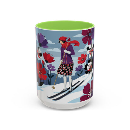 🎿❄️ The Winter Flower Skier Colorful Mug – Art Deco Alpine Fantasy