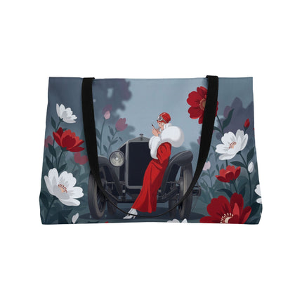 🚗🌺 The Lady Of The Grand Touring Car Weekender Tote Bag – Art Deco Motoring Elegance