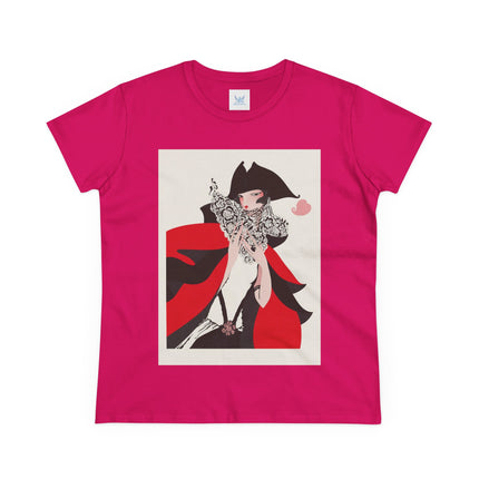 Crimson Masquerade Women's Midweight Cotton Tee – Dramatic Elegance & Art Deco Mystery