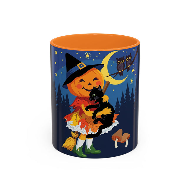 🎃🐈‍⬛ The Little Pumpkin Witch And Her Black Cat Colorful Mug – Whimsical Halloween Charm
