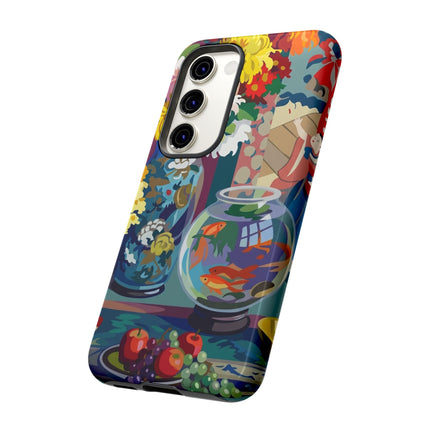Floral Fishbowl Still Life Phone Case – Vibrant Harmony & Colorful Life