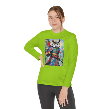 Cyberpunk Samurai Owl Youth Long Sleeve Competitor Tee – Futuristic Warrior & Neon Adventure