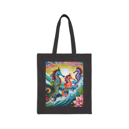 Seahorse Symphony Cotton Canvas Tote Bag