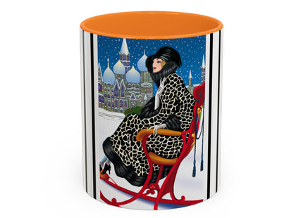 Elegant Winter Woman in Sleigh Colorful Mugs (11oz, 15oz)