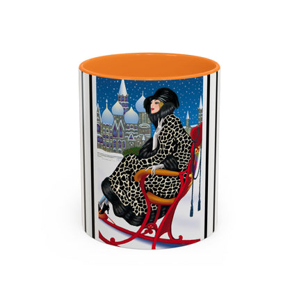 Elegant Winter Woman in Sleigh Colorful Mugs (11oz, 15oz)