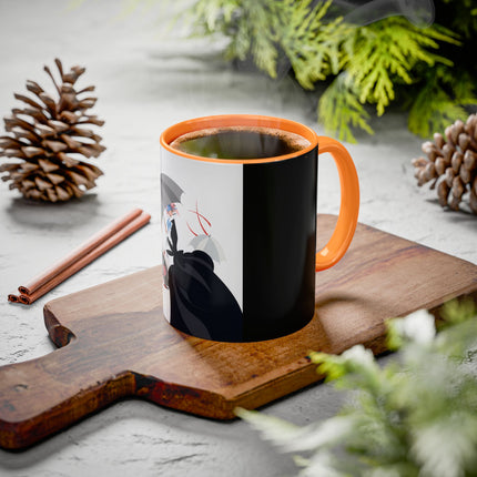 The Lady of Silver Umbrellas Colorful Mug (11oz, 15oz) – Art Deco Mystery, Elegant Fashion & Silver Dreamscape