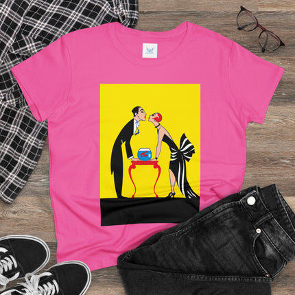 Moment of Elegance: A Passionate Embrace Amidst Golden Splendor Women's Midweight Cotton Tee
