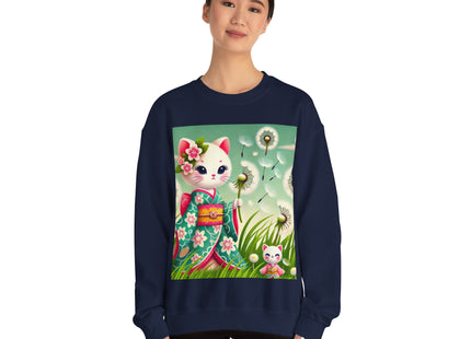Geisha Kitten and the Dandelion Wish Heavy Blend™ Crewneck Sweatshirt