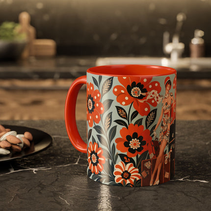 🧳🌼 The Grand Floral Voyage Colorful Mug – Art Deco Travel Elegance