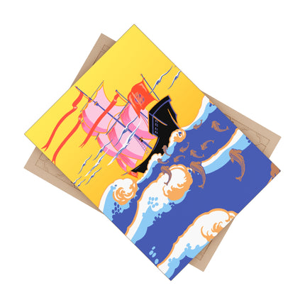 Golden Seas and Whimsical Dreams Ceramic Tile