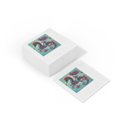 Mermaid & Sea Dragon White Coined Napkins – Ocean Guardian & Mythic Beauty
