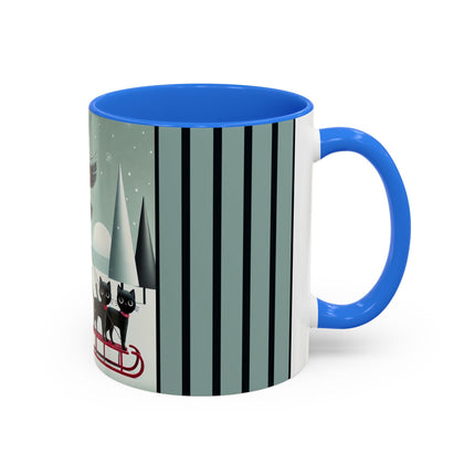 Red Sled & Curious Cats Colorful Mugs (11oz, 15oz)
