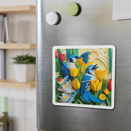 Blue Jays in a Spring Garden Die-Cut Magnets (5 Sizes)