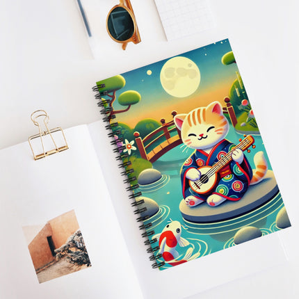 Melodic Kitten by the Koi Pond Spiral Notebook - Ruled Line
