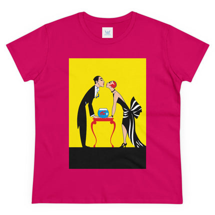 Moment of Elegance: A Passionate Embrace Amidst Golden Splendor Women's Midweight Cotton Tee