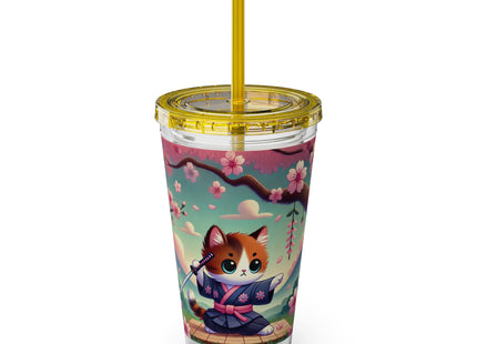 Samurai Kitten Sunsplash Tumbler with Straw, 16oz