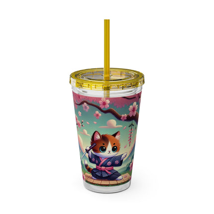 Samurai Kitten Sunsplash Tumbler with Straw, 16oz